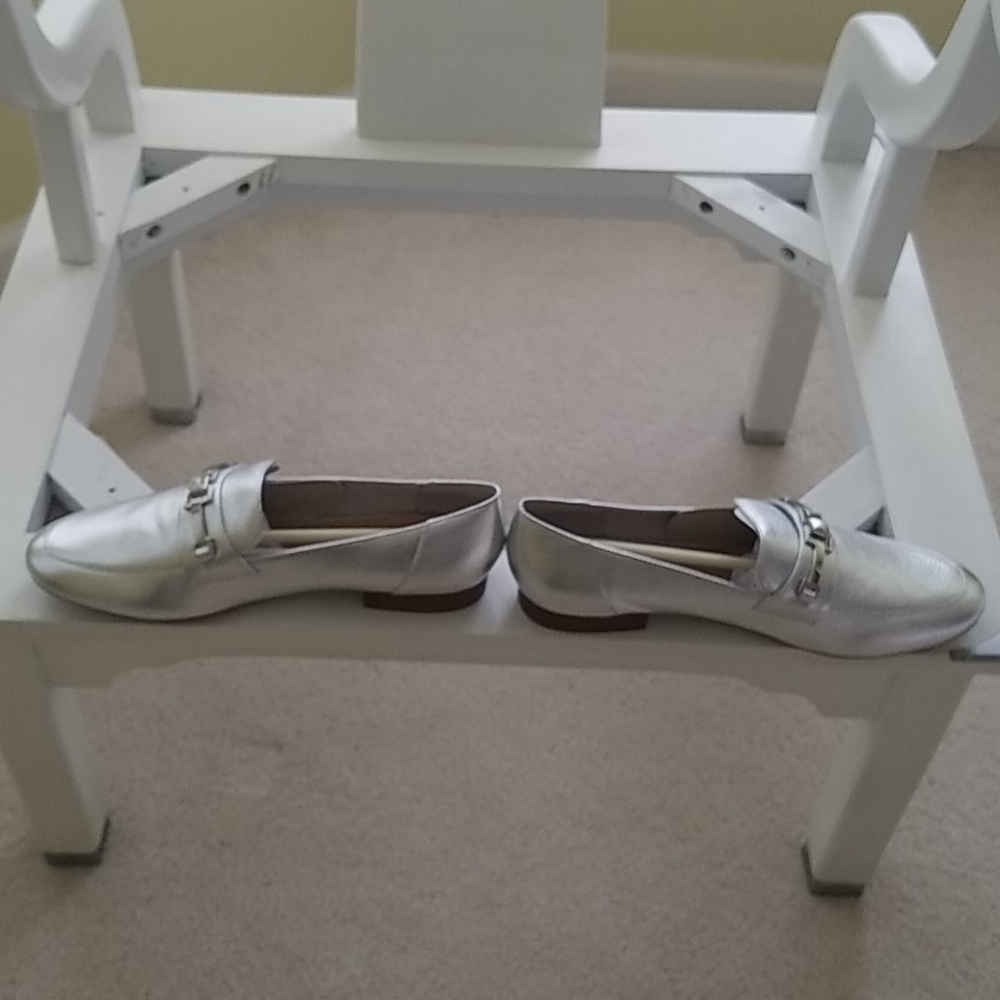 Marc Fisher silver buckle loafers